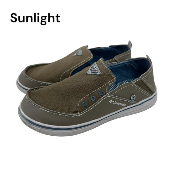 COLUMBIA Kids SZ 2 Bahama PFG Tan-Beige Canvas Loafers Slip On Boat Shoes - Picture 1 of 14